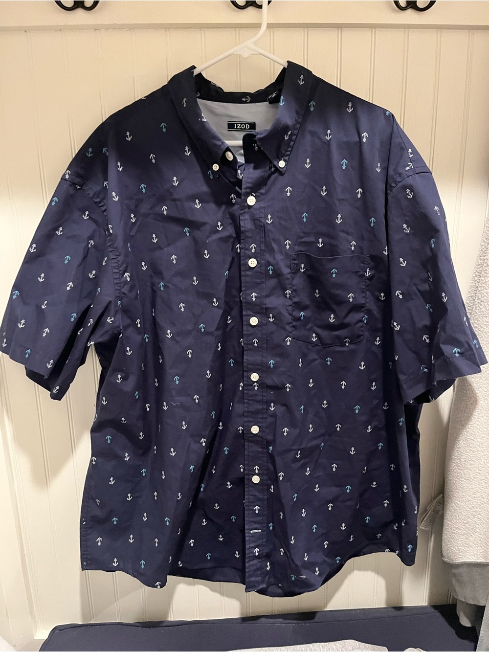 Izod Navy Button-Down Shirt with White Anchor Print XXL 2X